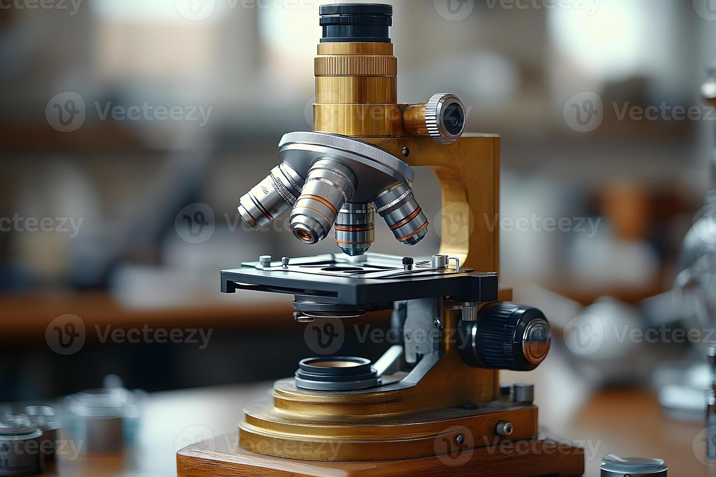 Vintage Microscope in Laboratory Setting for Scientific Research and Education photo