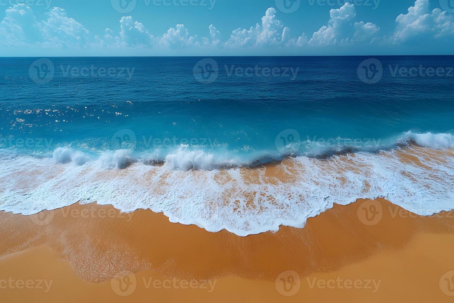 Tranquil Ocean Waves on Sandy Beach Under Clear Blue Sky for Relaxation and Design photo