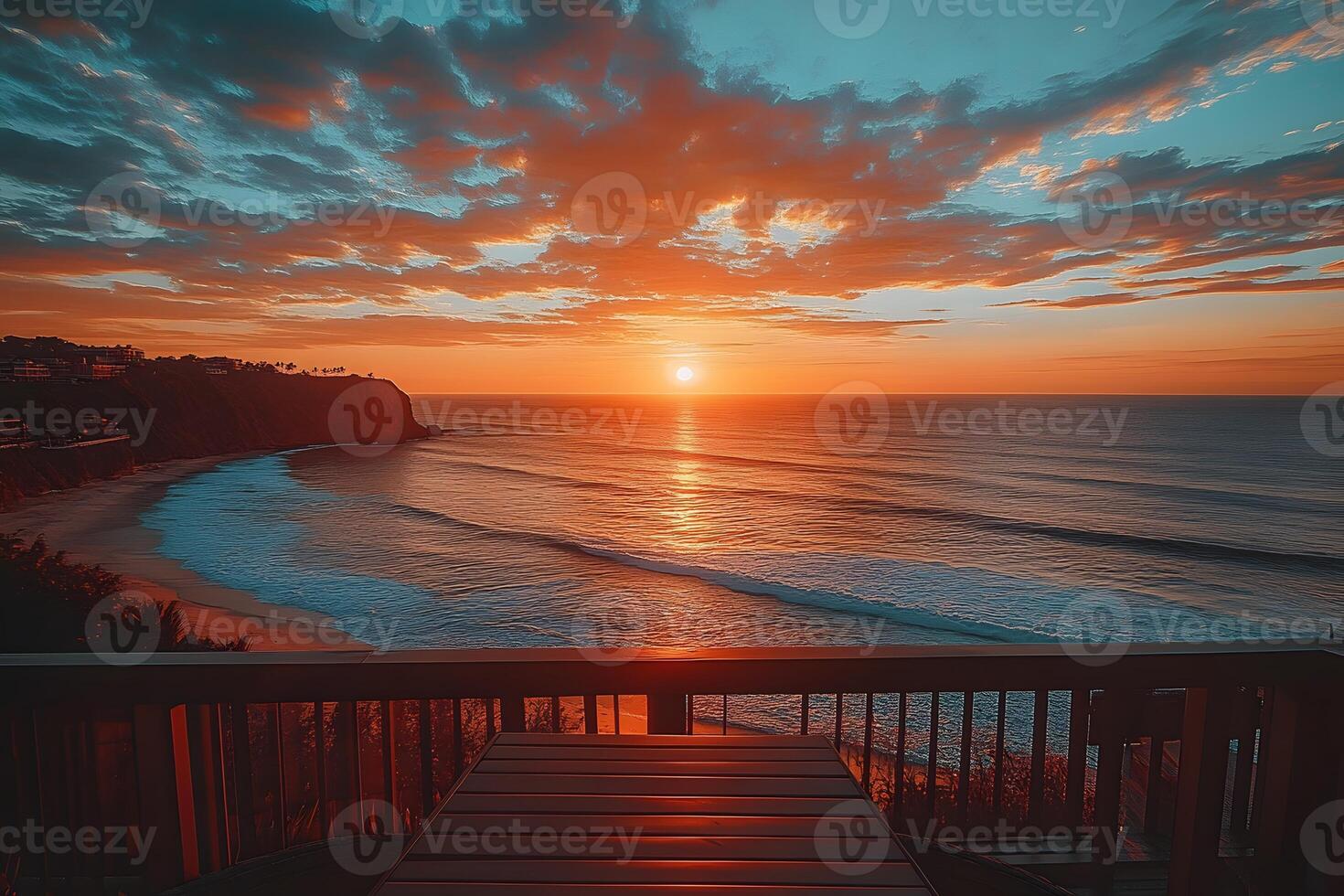 Stunning Beach Sunset View Overlooking Ocean from Balcony photo