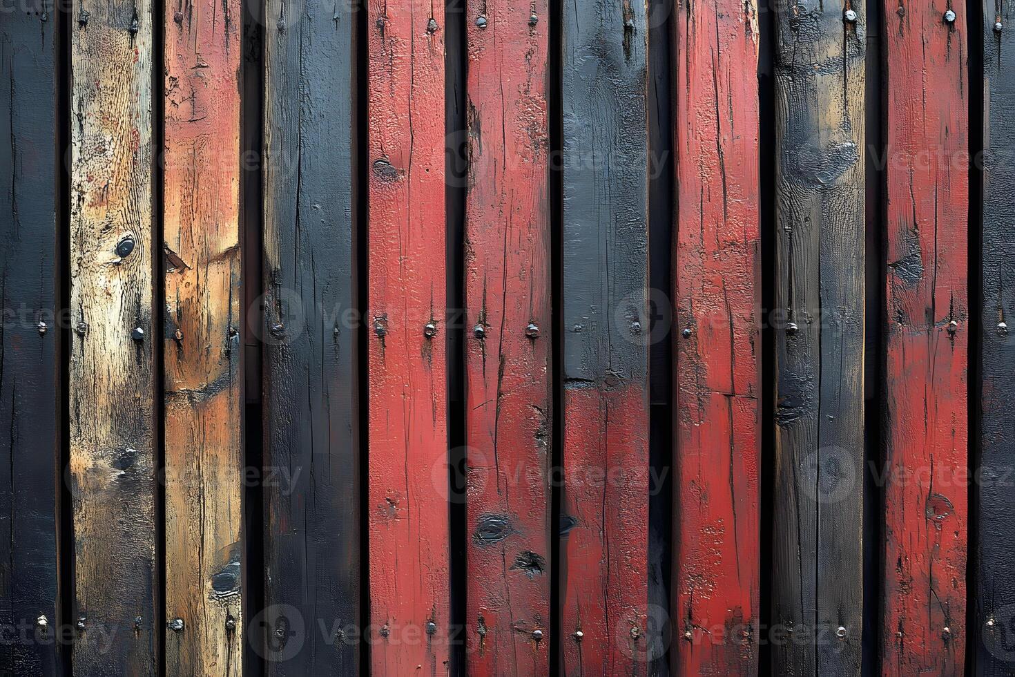 Rustic Wooden Plank Texture with Weathered Red and Black Tones for Background or Design photo