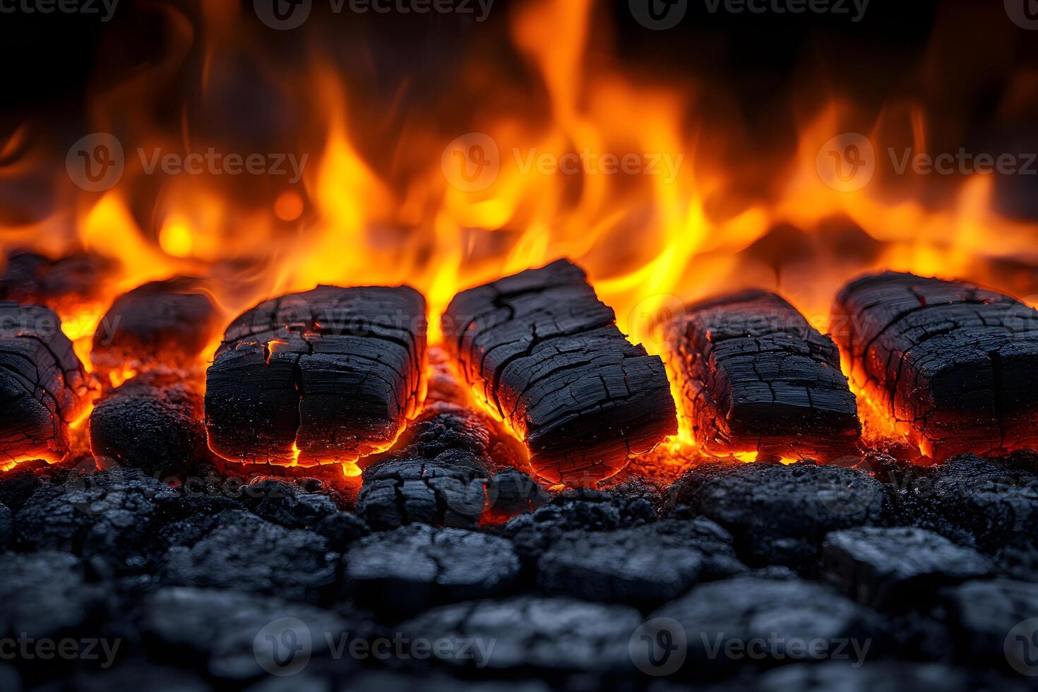 Burning Charcoal and Flames - Heat Energy and Fire Texture for Design and Print Use photo