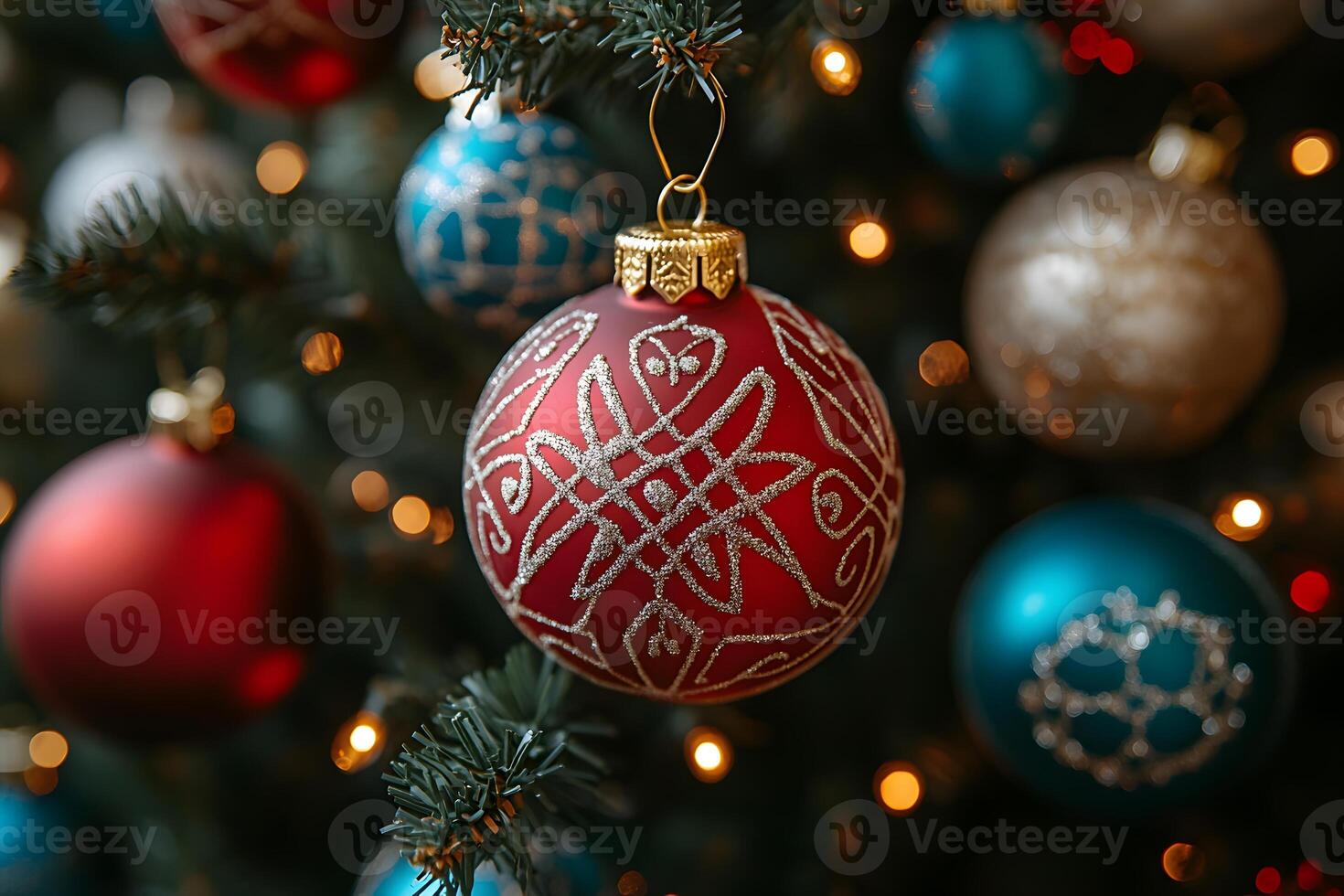 Christmas Holiday Ornament Close-Up on Festive Tree for Seasonal Decor and Design photo