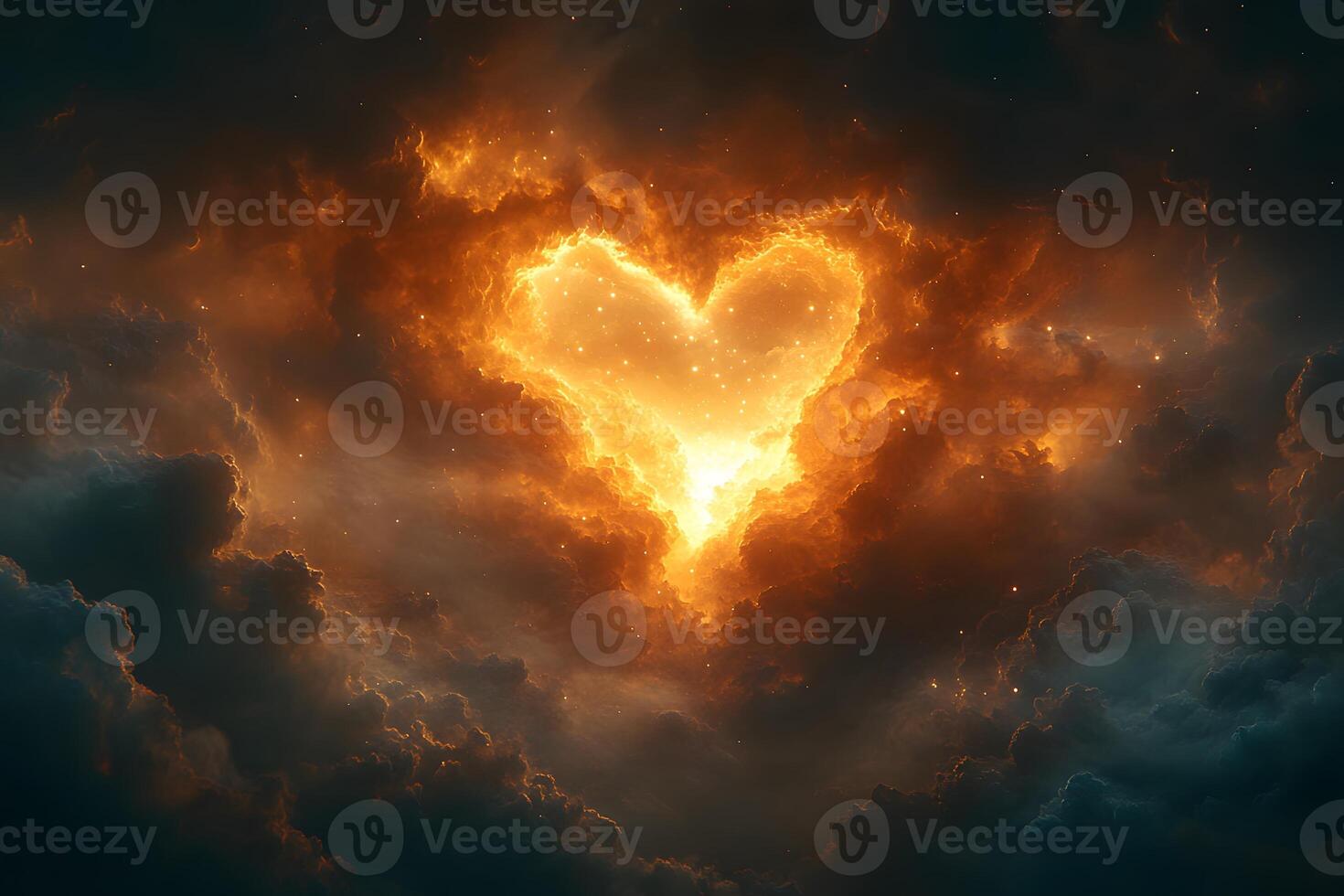 Heart-Shaped Fiery Clouds in a Mystical Sky - Perfect for Romantic and Fantasy Themes photo
