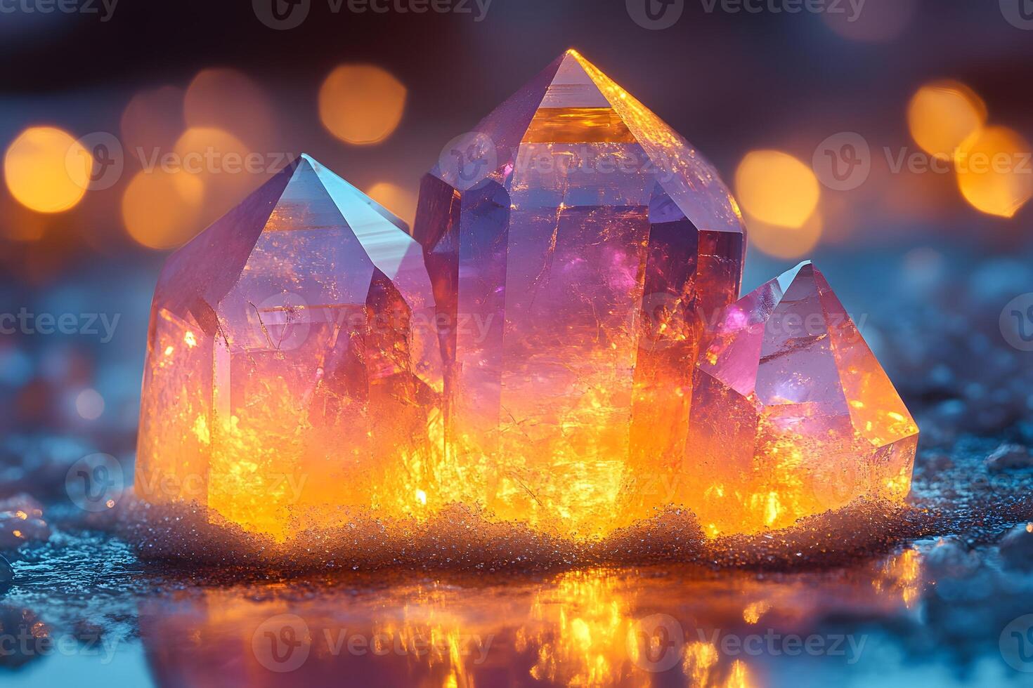Glowing Quartz Crystal Cluster with Mystical Lighting for Meditation and Healing photo