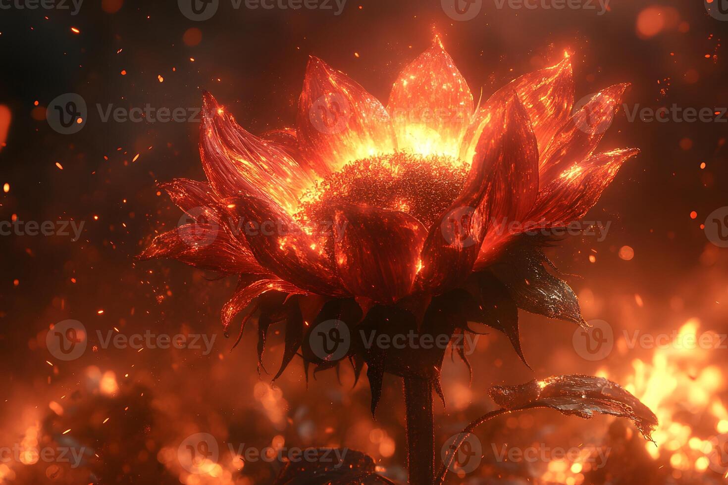 Fiery Sunflower Glow Nature's Inferno Artistry for Dynamic Design and Inspiration photo
