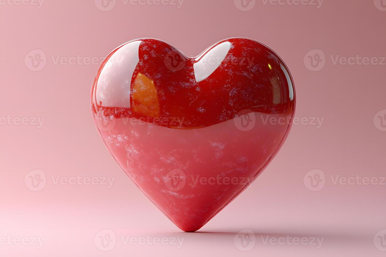 Shiny Pink Heart Sculpture on Soft Pink Background for Valentine s Day Decor photo