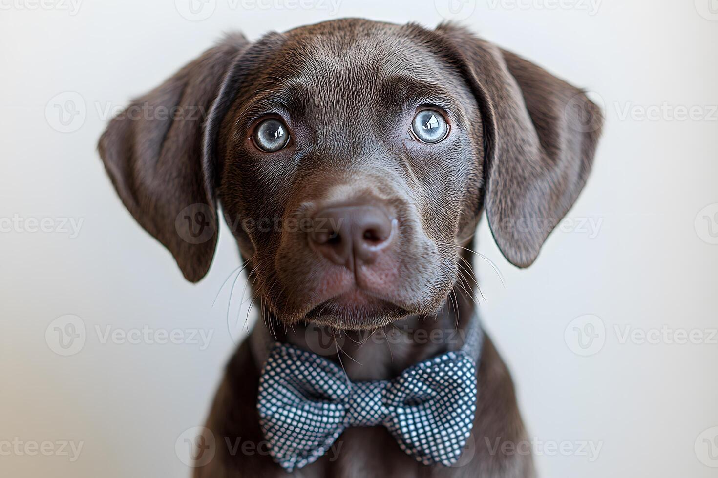 Adorable Chocolate Lab Puppy in Polka Dot Bow Tie for Pet Lovers and Fashion Enthusiasts photo