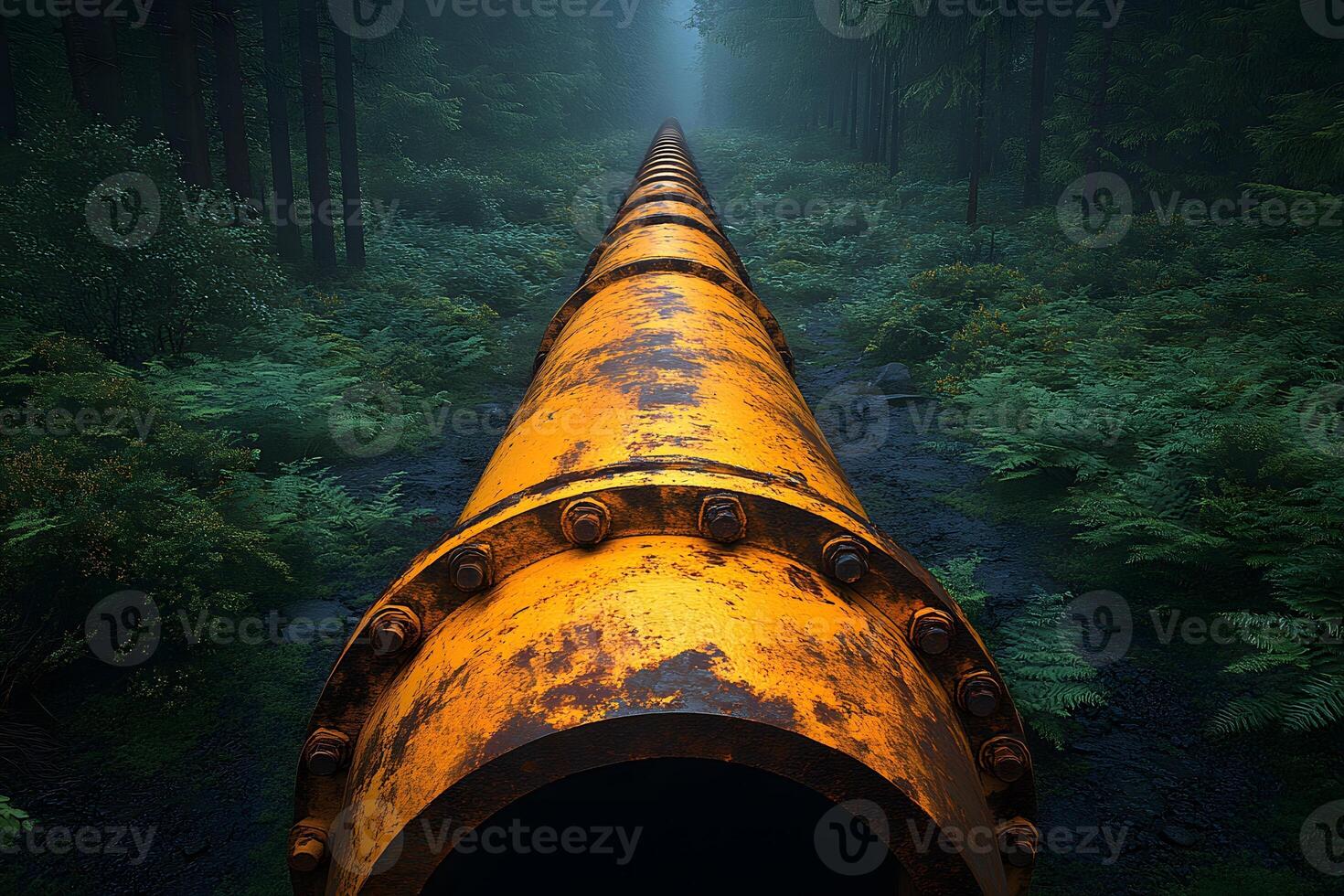 Mysterious Industrial Pipeline Through Dense Forest for Environmental Design photo