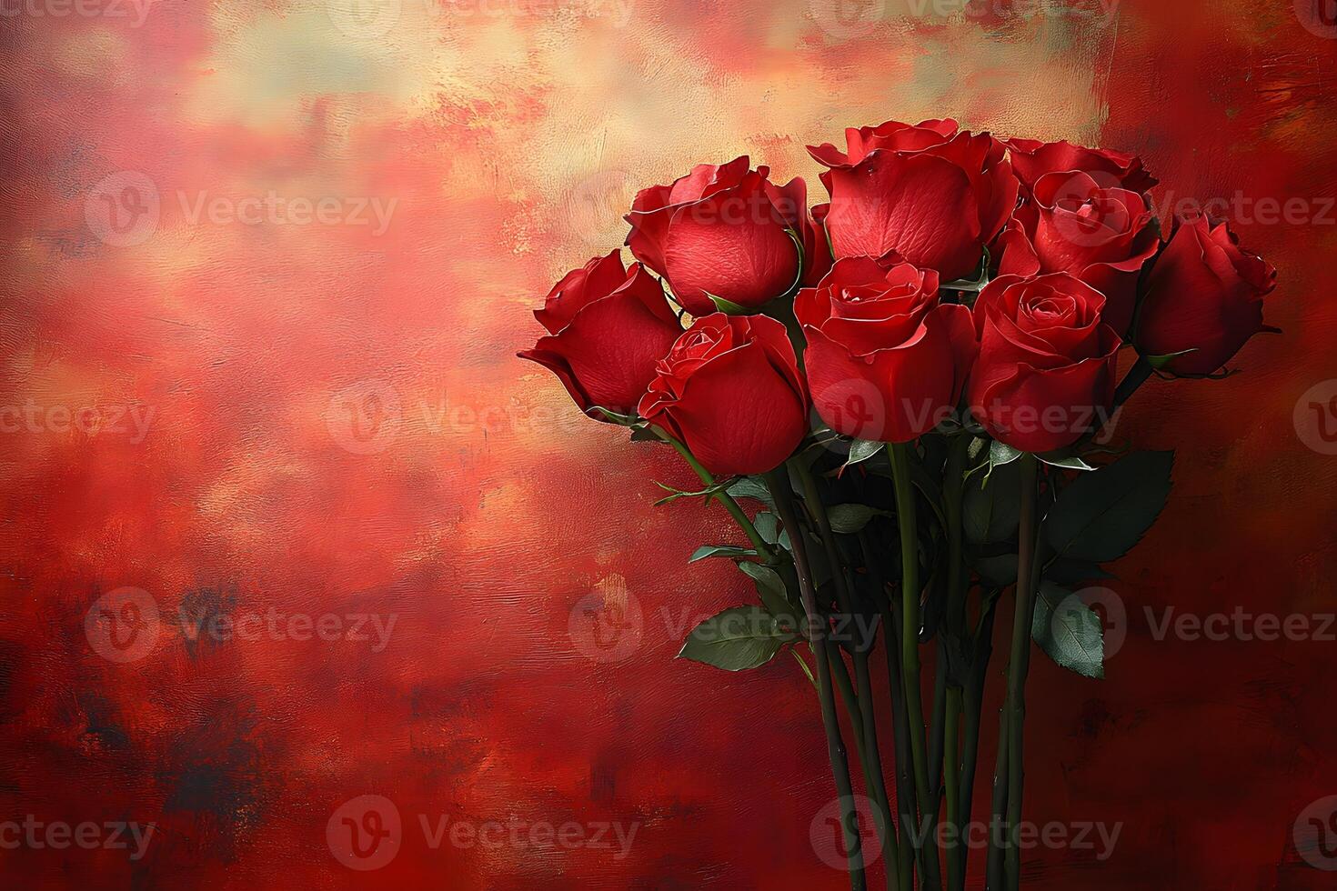 Romantic Red Roses Against Textured Background for Valentine's Day Card Design photo