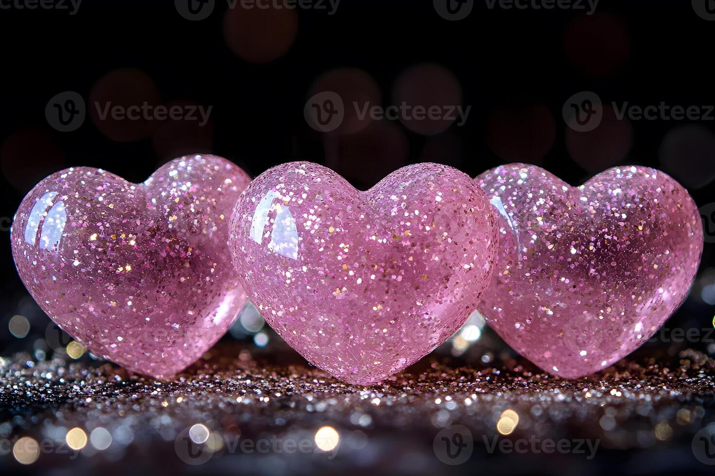 Romantic Glitter Pink Hearts with Sparkling Bokeh for Valentine's Day Decor photo
