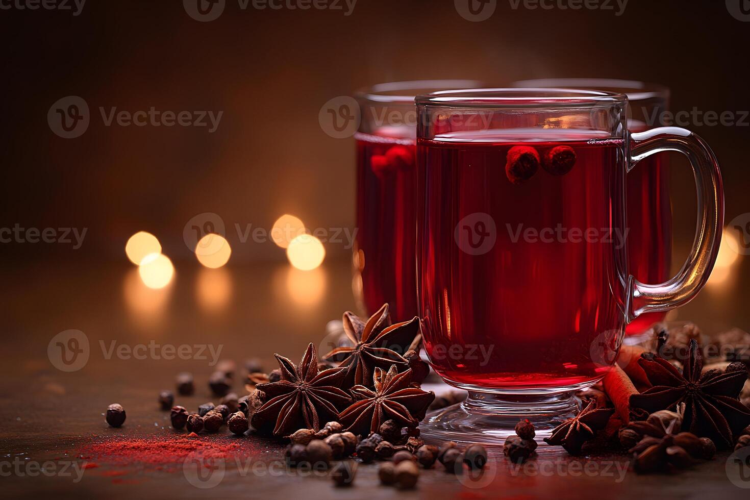 Festive Holiday Mulled Wine with Spices and Warm Lighting for Seasonal Celebrations photo