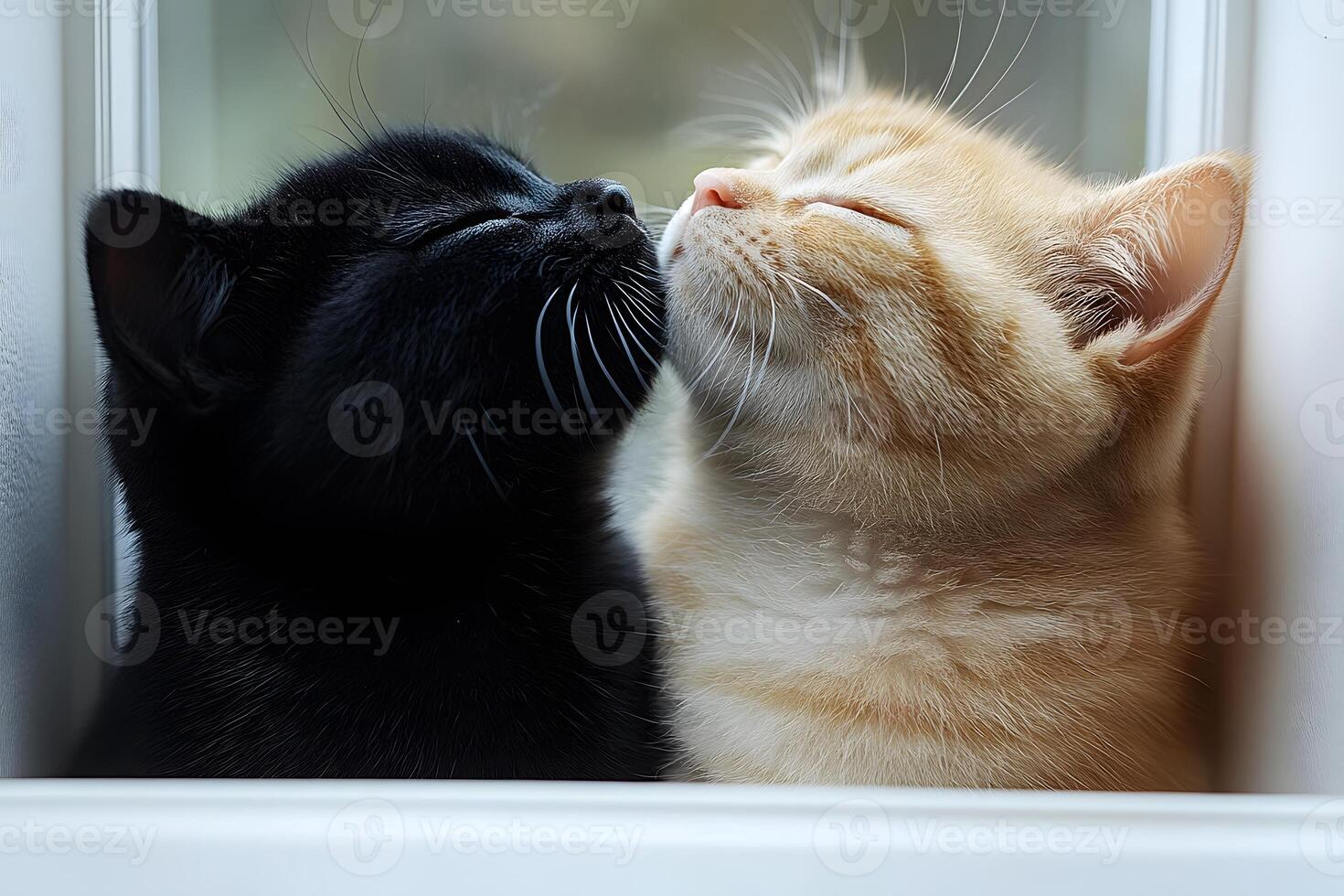 Adorable Love Between Black and Orange Kittens for Animal Lovers and Pet Enthusiasts photo