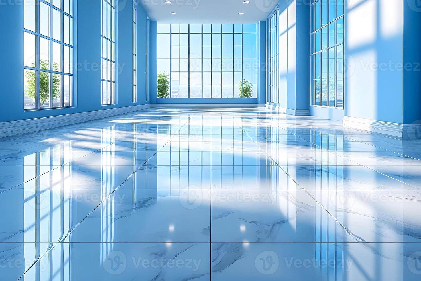 Modern Sunlit Interior with Glossy Marble Floor for Architectural Design and Real Estate photo