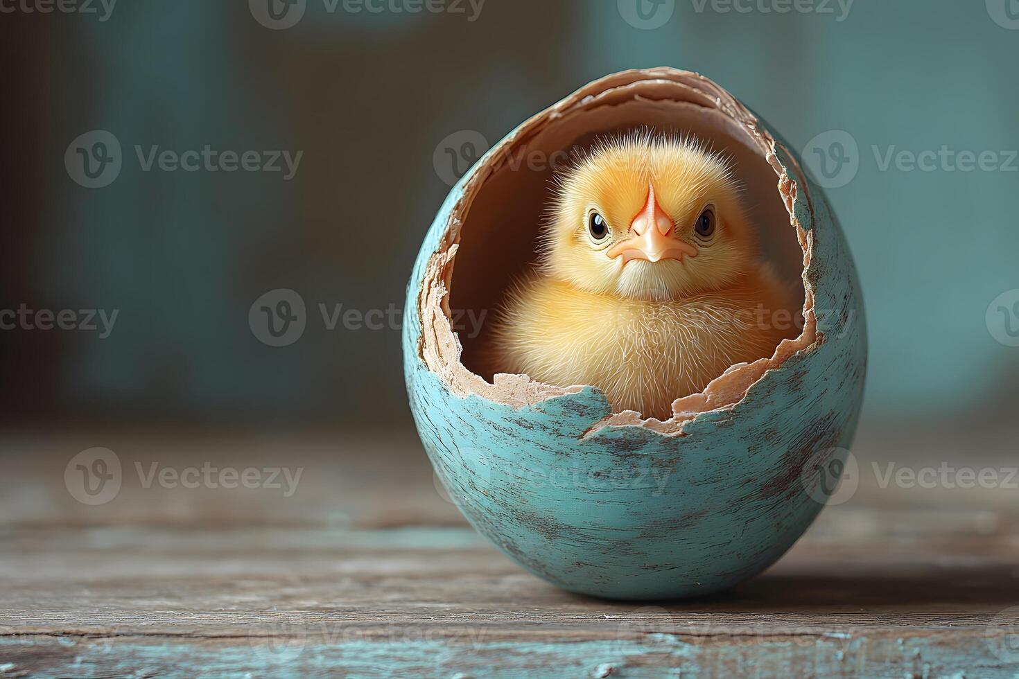 Adorable Chick Hatching from Rustic Egg for Easter Celebration and Spring Themes photo