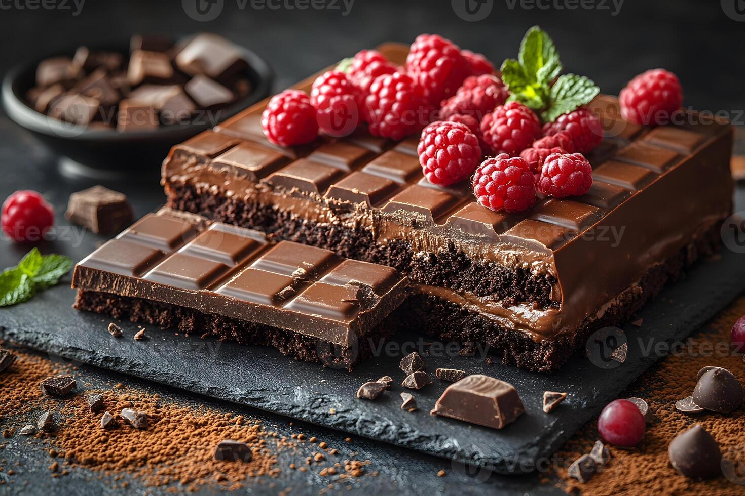 Rich Chocolate Raspberry Cake with Mint Garnish for a Decadent Dessert Experience photo
