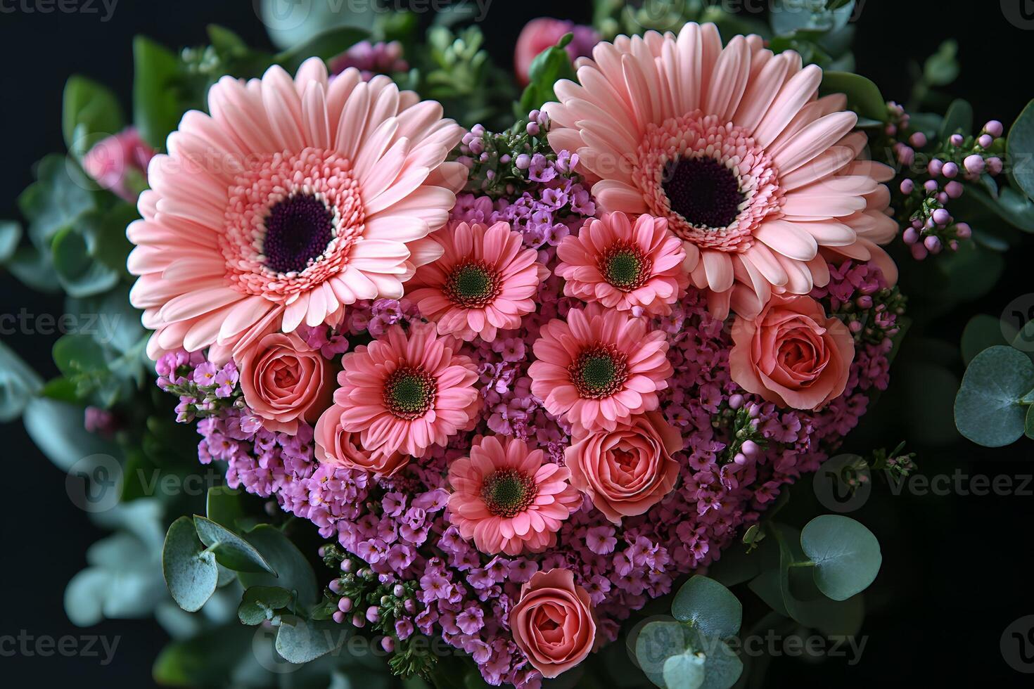 Heart-Shaped Floral Arrangement with Pink Gerberas and Roses for Romantic Occasions photo
