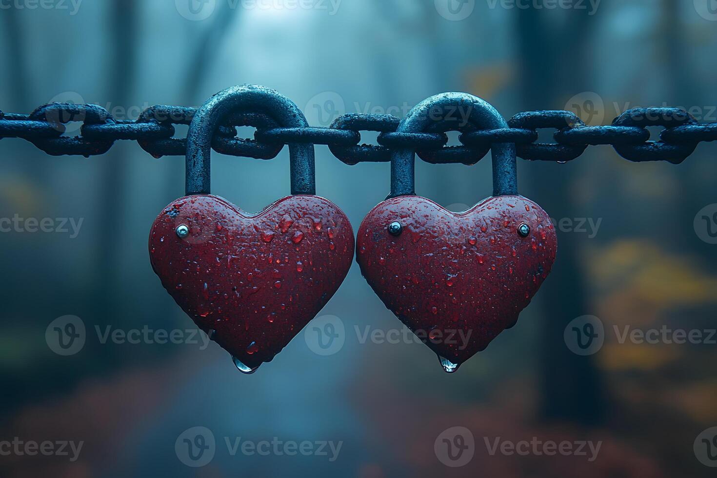 Romantic Love Locks in Mystical Forest Setting for Inspirational Decor photo