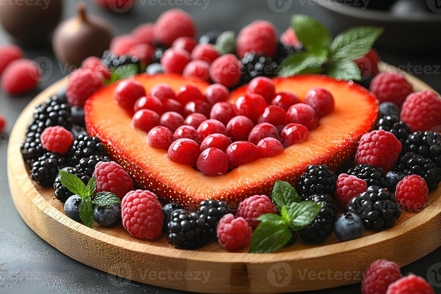 Heart-Shaped Strawberry Arrangement with Fresh Berries for Valentine's Day photo