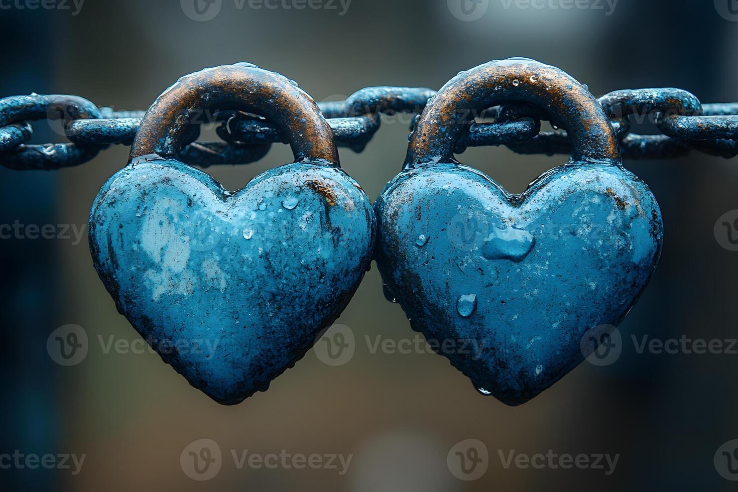 Rusty Heart-Shaped Padlocks on a Chain, Symbolizing Love and Commitment photo