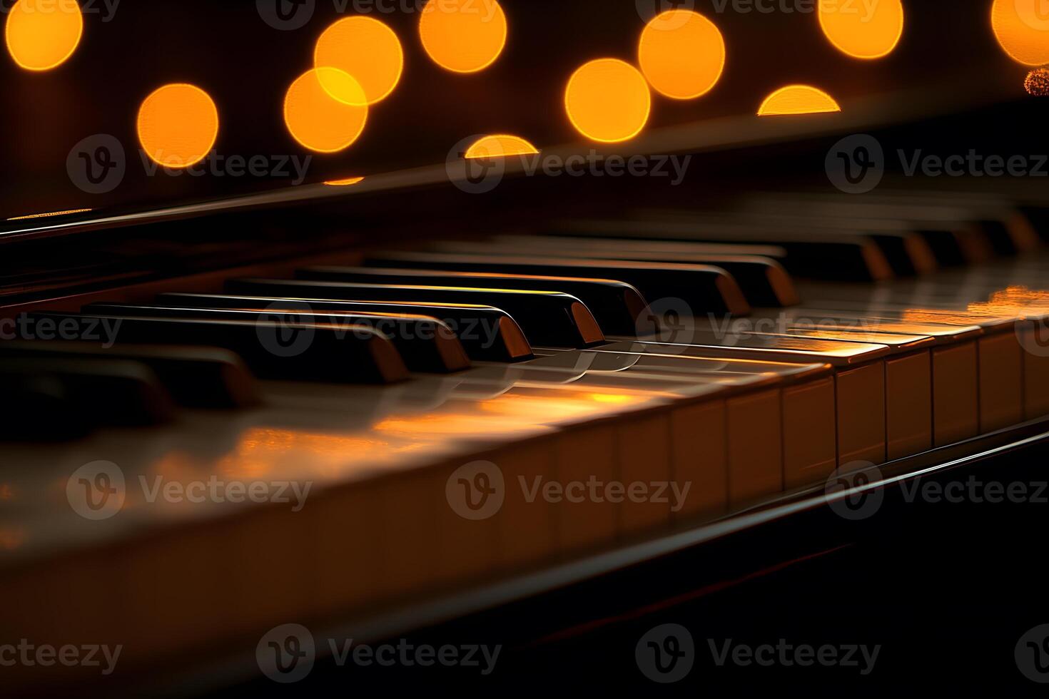 Elegant Piano Keys with Warm Bokeh Lights for Musical Inspiration and Decor photo