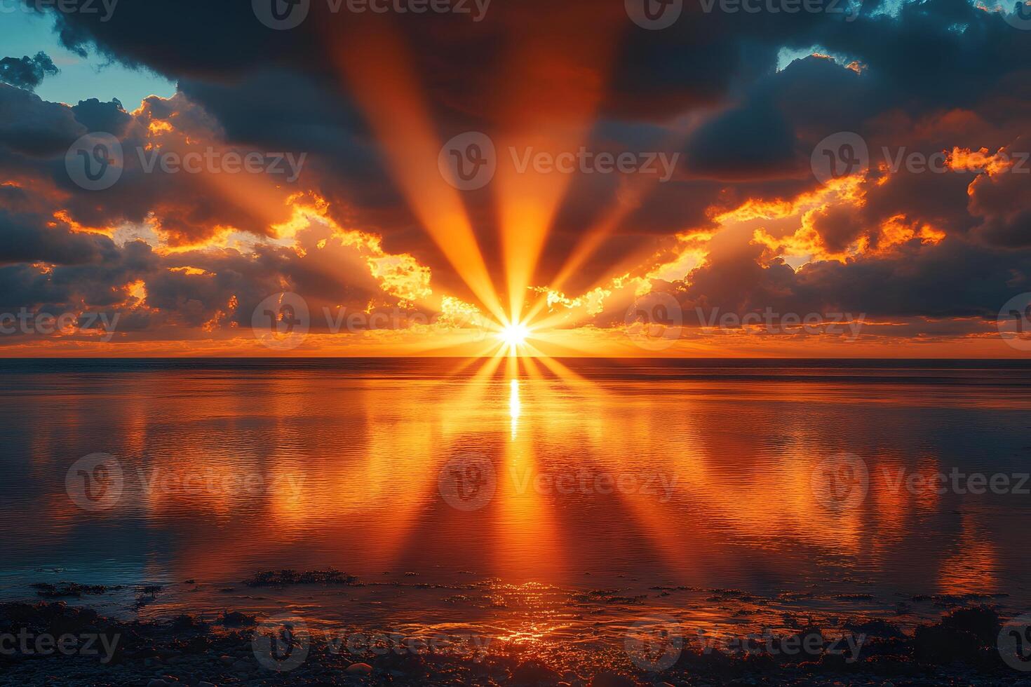 Dramatic Seaside Sunset with Vibrant Cloud Formation for Inspirational Designs photo