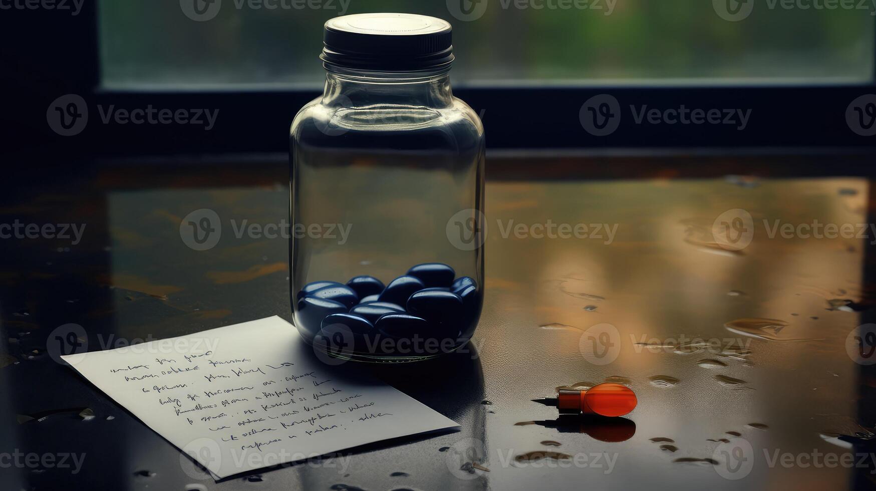 water empty black pill bottle photo