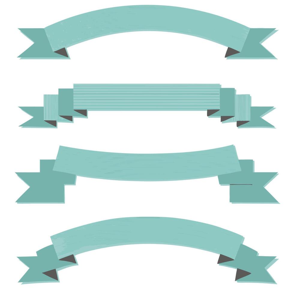 set of vintage ribbon banners in pastel blue, decorative empty labels for text and design elements vector