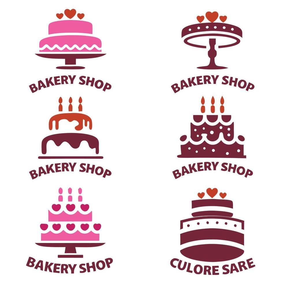 bakery shop logo set, cake illustrations for pastry, bakery branding, dessert shop, and sweet treats vector