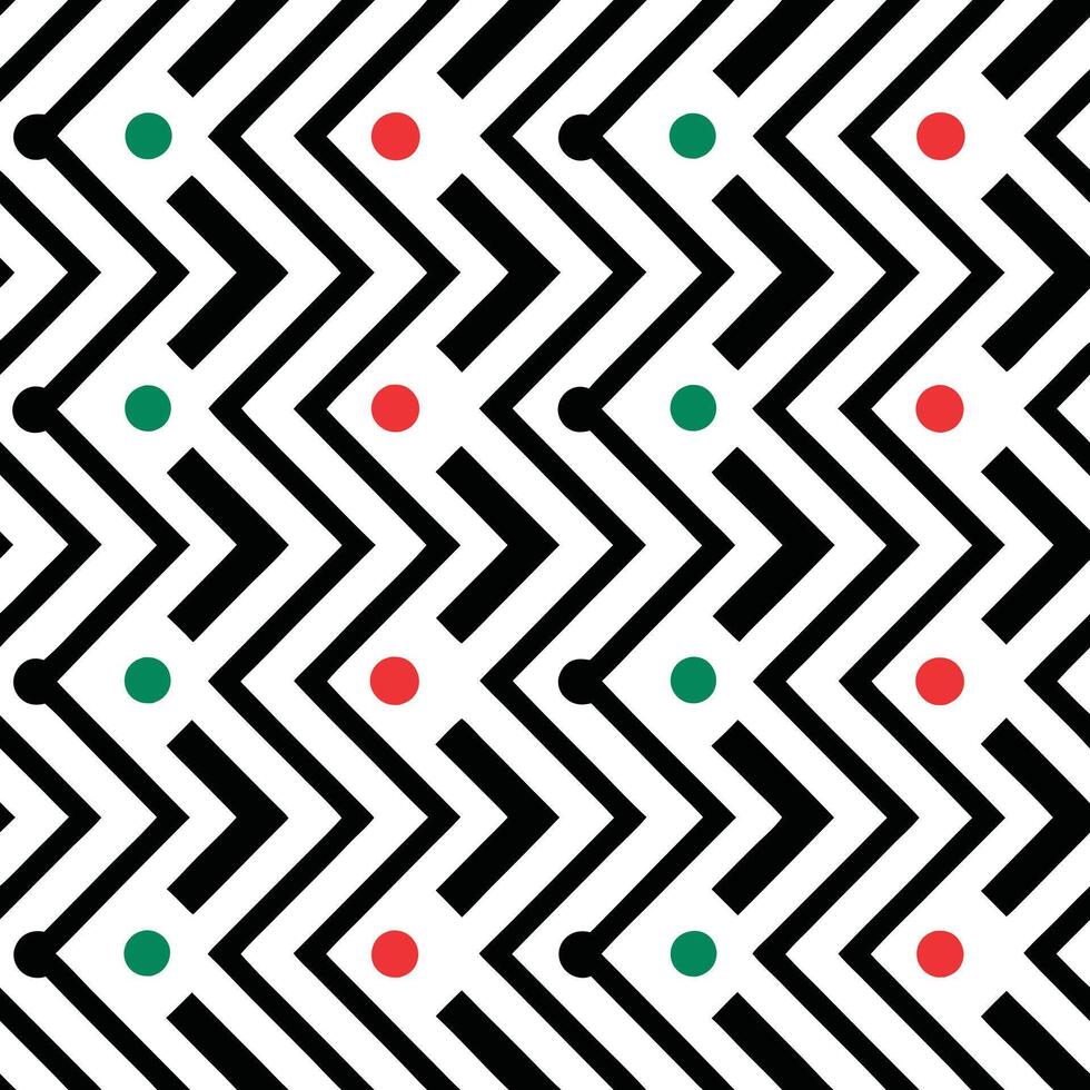 modern geometric seamless pattern with black zigzags and colorful dots for bold visual appeal vector
