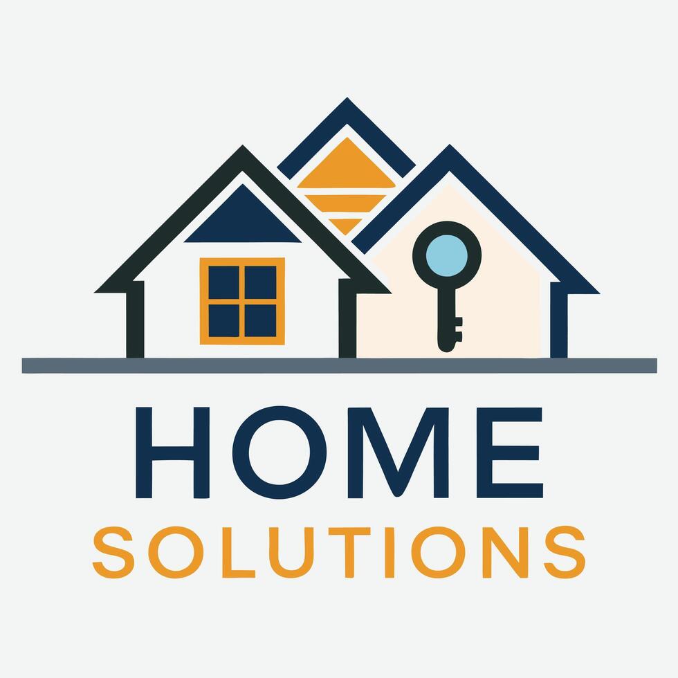 modern home solutions logo with house and key symbol, real estate and property management branding vector