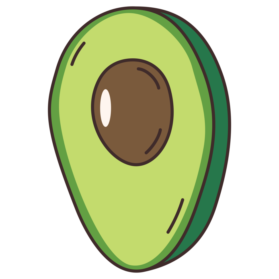 Avocado healthy fruit with transparent background hand-drawn doodle illustration. png