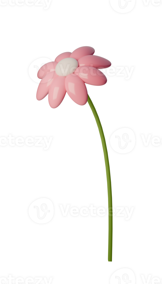 Charming 3D pink flower illustration, perfect for spring themes, floral designs, or digital art. Vibrant colors and smooth textures add playful touch to any project. png