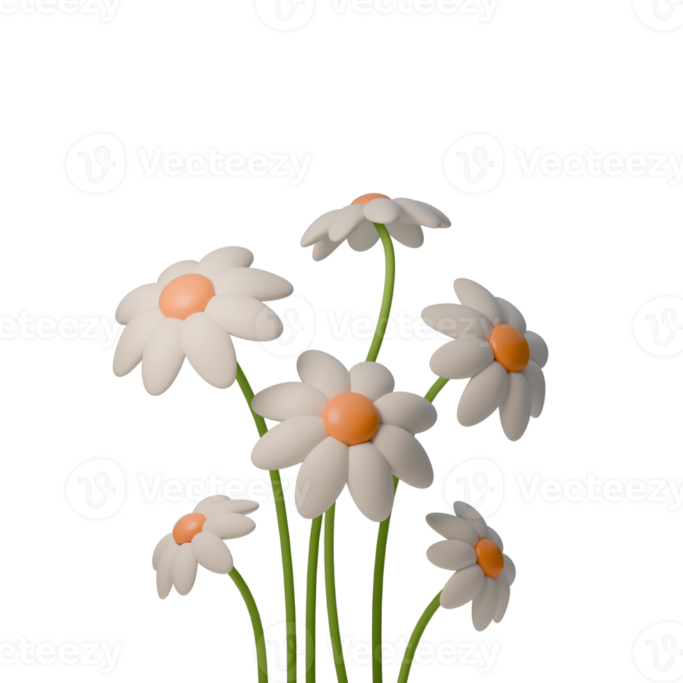 Delightful 3D illustration of cheerful daisies, perfect for spring-themed designs. Ideal for invitations, greeting cards, or any project needing a touch of freshness and joy. png