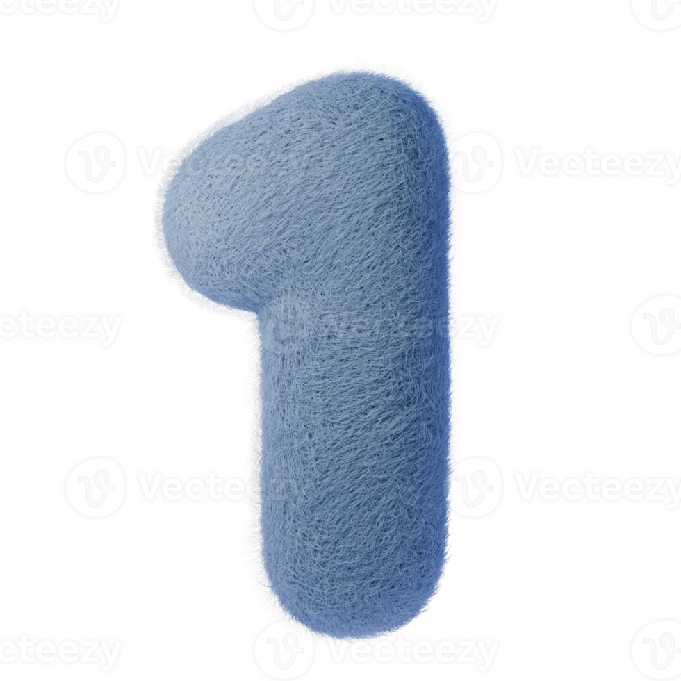 3d number 1 from wool felt. Soft and fluffy blue number one illustration, perfect for birthday celebrations, cute designs, or educational materials. png