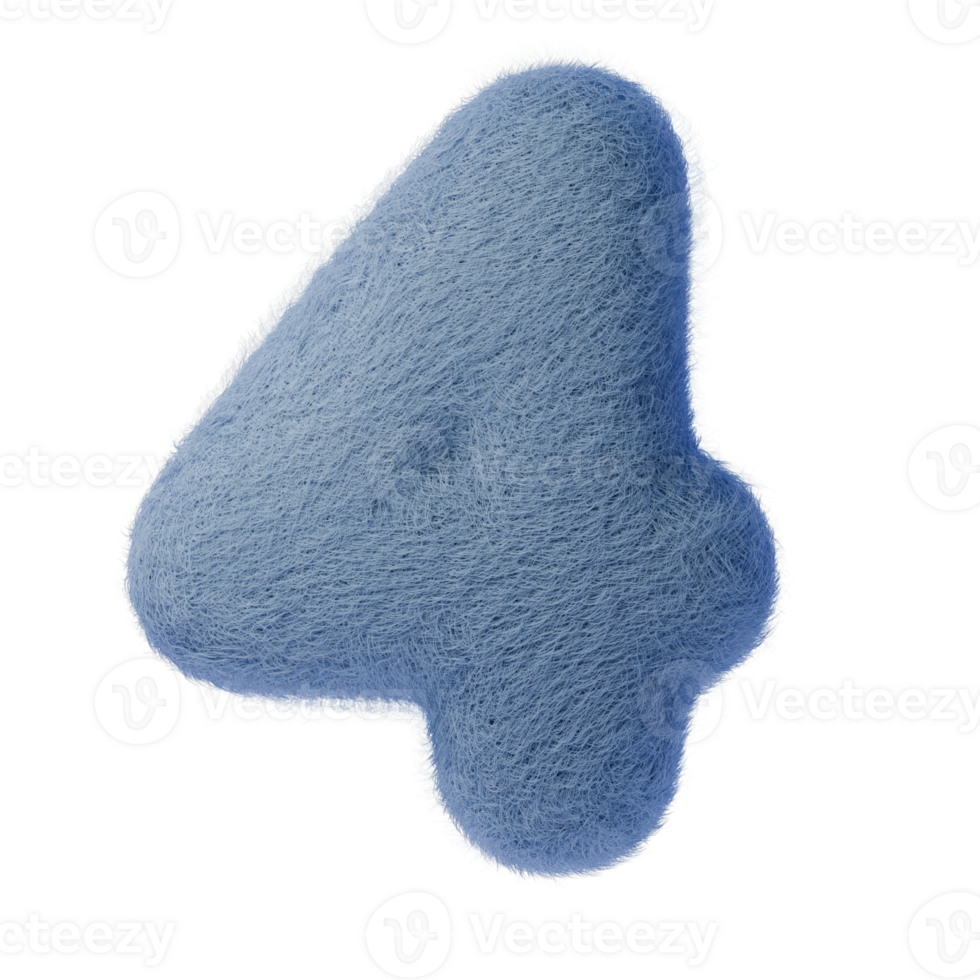 3d number 4 from wool felt. Beautiful blue fluffy number four illustration, perfect for educational materials, birthdays, and soft-themed designs. Ideal for kids' content and creative projects png