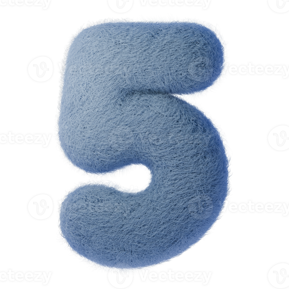 3d number 5 from felt, Blue fuzzy number five illustration perfect for educational materials, children designs, and art projects png
