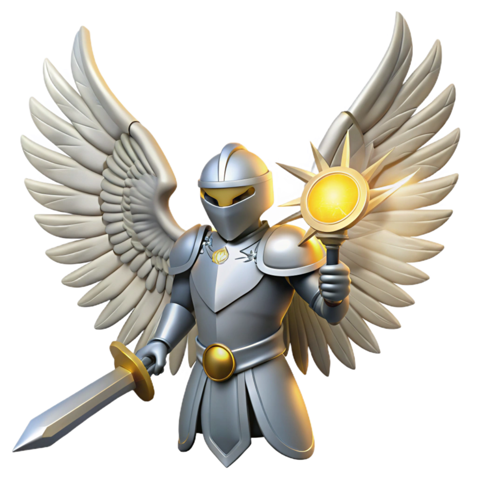 Angelic Knight Celestial Warrior with Sword and Sun Staff png