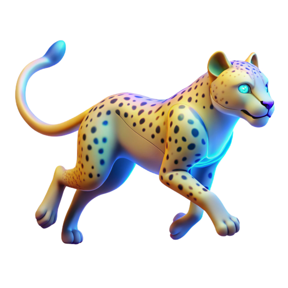 Luminous Cheetah 3D Render of a Spotted Cat in Motion png