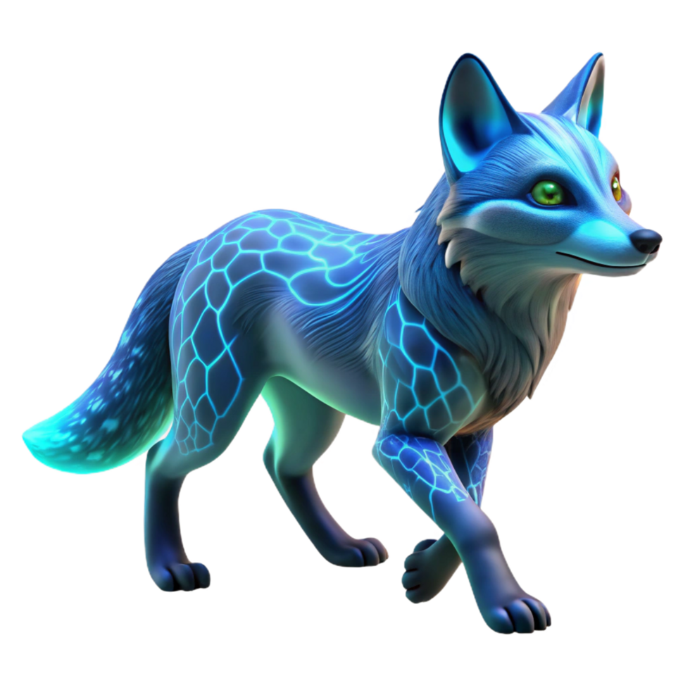Glowing Energy Fox 3D Render of a Mystical Canine png
