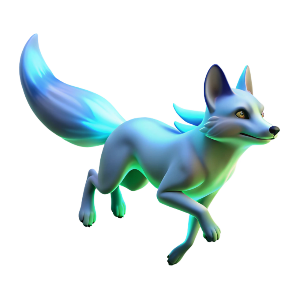 Luminous Fox 3D Render of a Glowing, Running Canid png