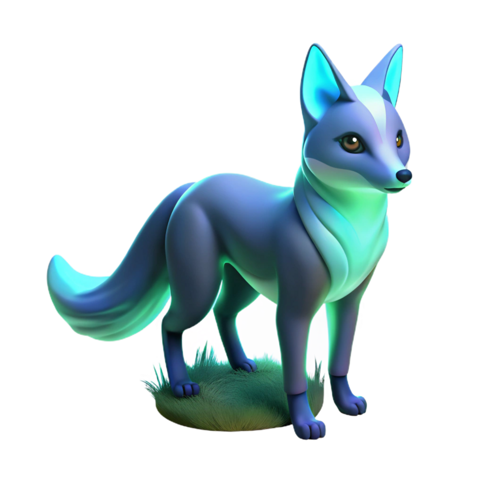 Glowing Arctic Fox 3D Render Digital Art, Fantasy Creature, Mythical Animal, Blue Fur, Luminous, Cute, Wildlife, Fantasy Illustration, Whimsical, Nature png