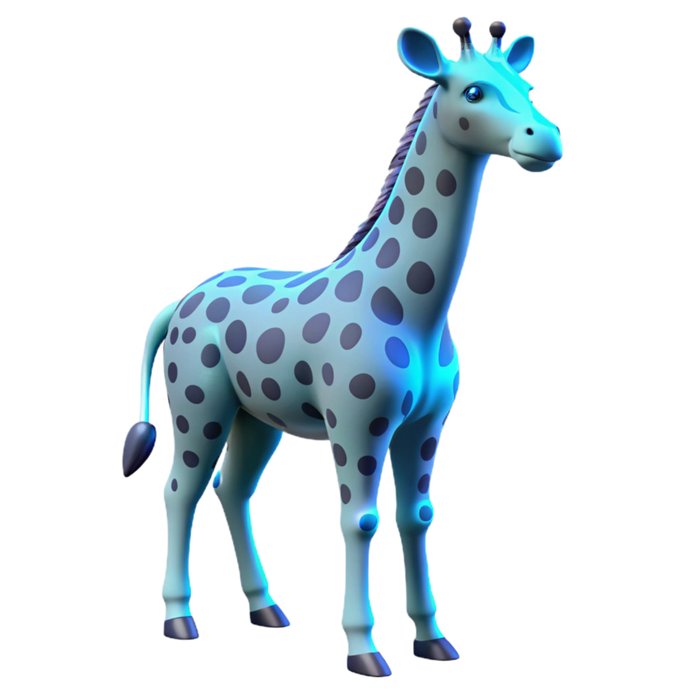 Cute Blue Giraffe 3D Render Spotted Mammal, Wildlife Art, Digital Creature, Animal Model, CGI, Cartoon Style, Adorable Design, Safari Theme png