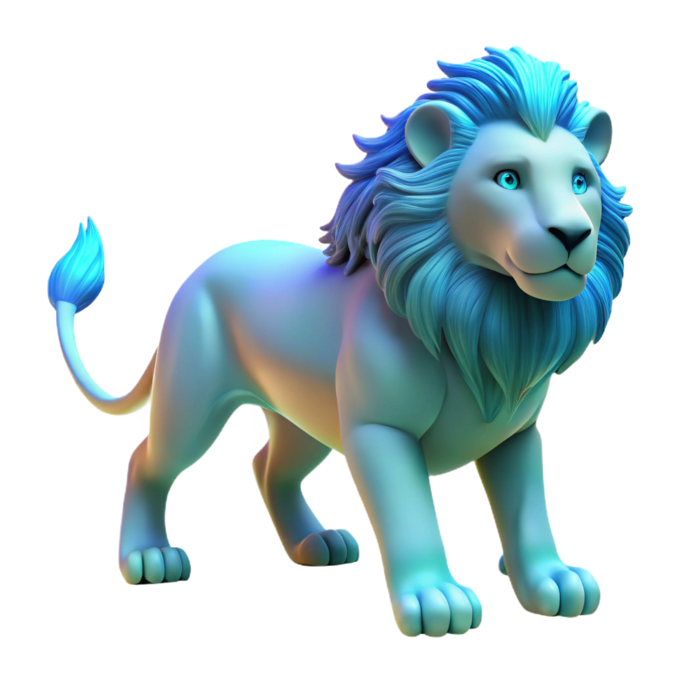Ice Blue Lion 3D Render of a Majestic Creature png