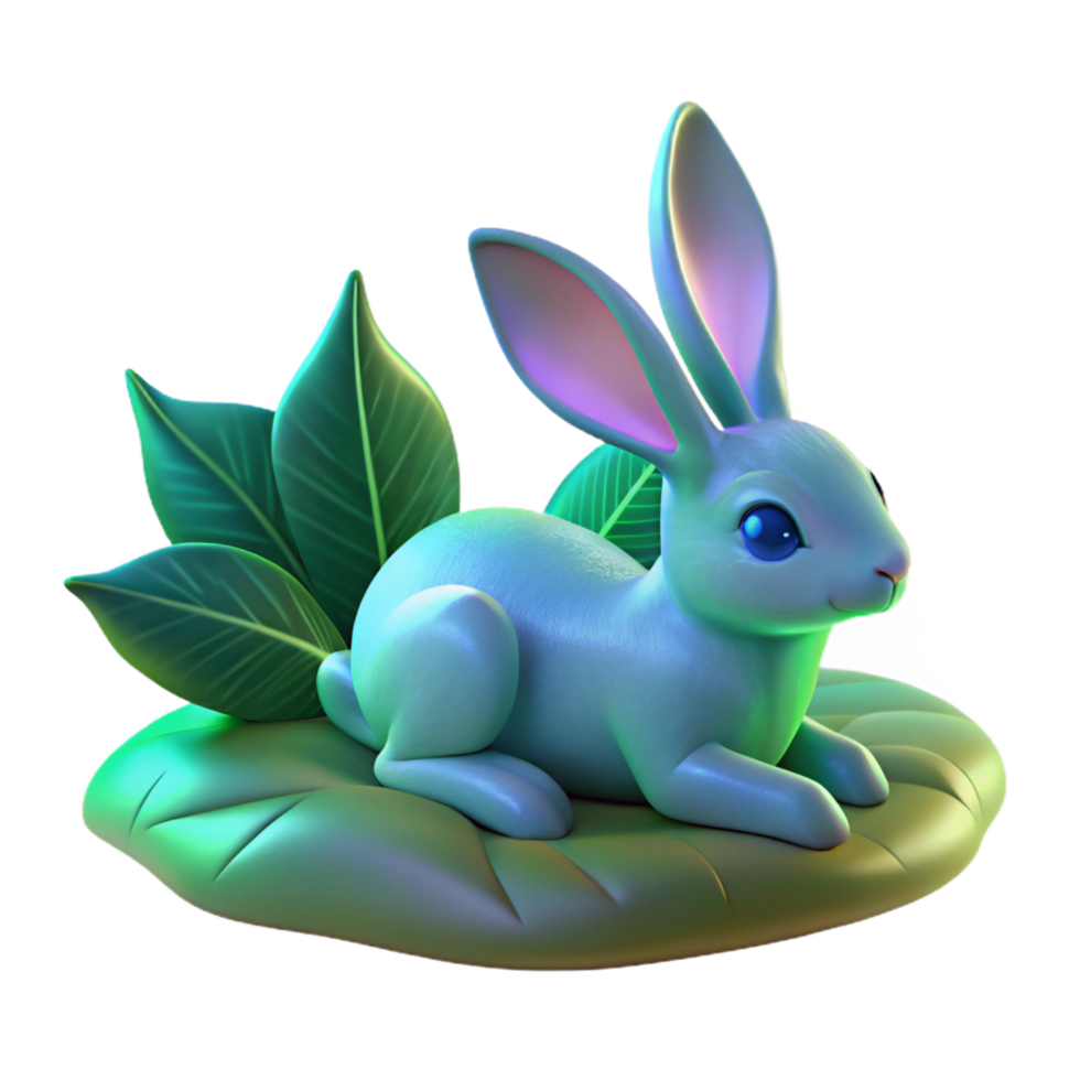 3D Render of a Cute Bunny Resting on a Leaf png