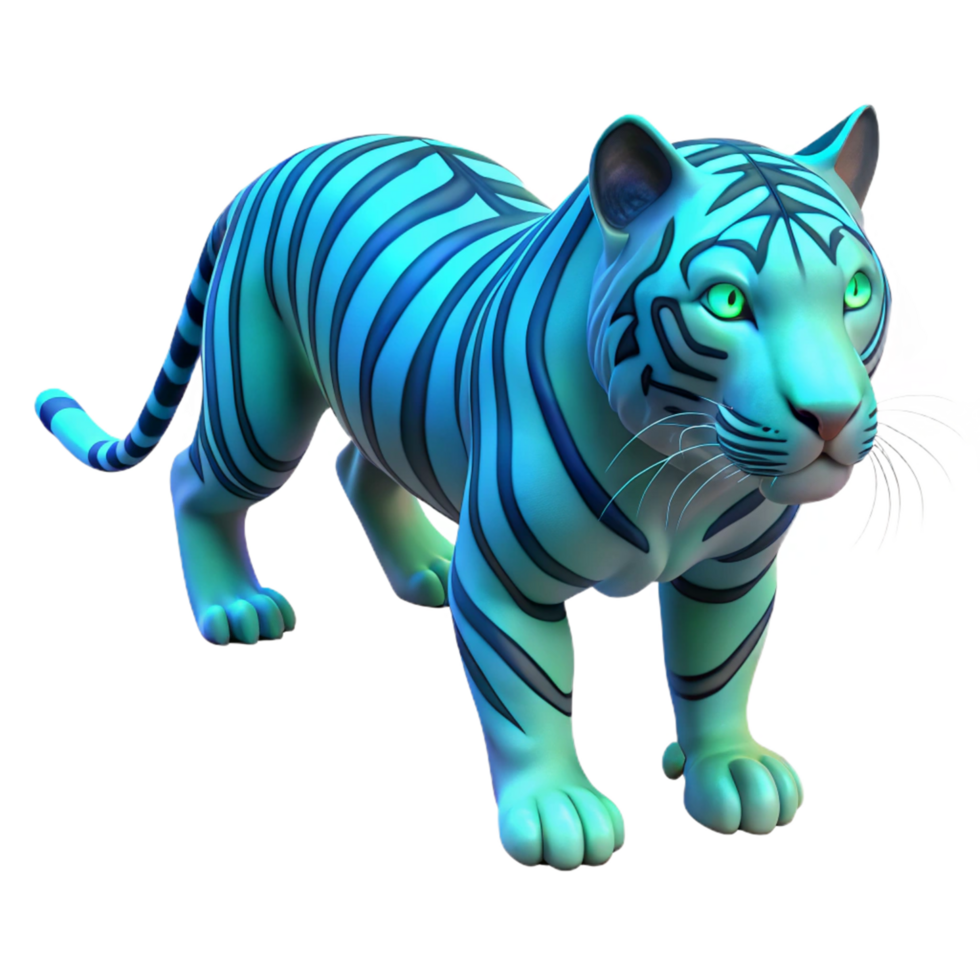 Cyan Tiger 3D Render png
