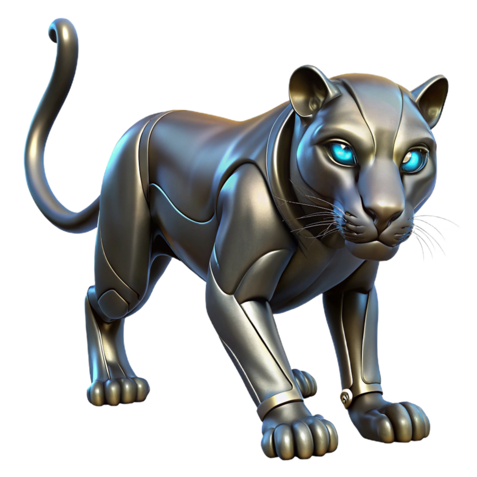 Metallic Panther Robotic Big Cat 3D Render png