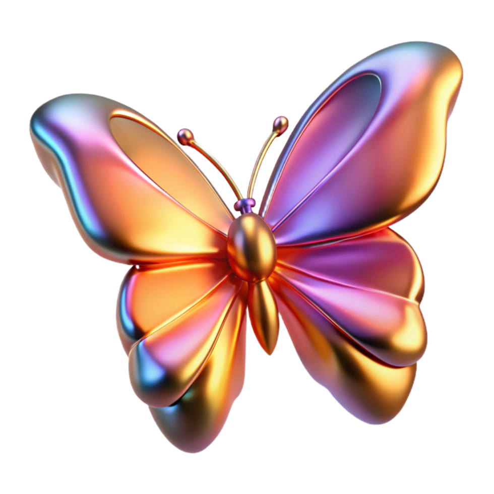 Iridescent Metallic Butterfly A 3D Render of a Colorful Insect png