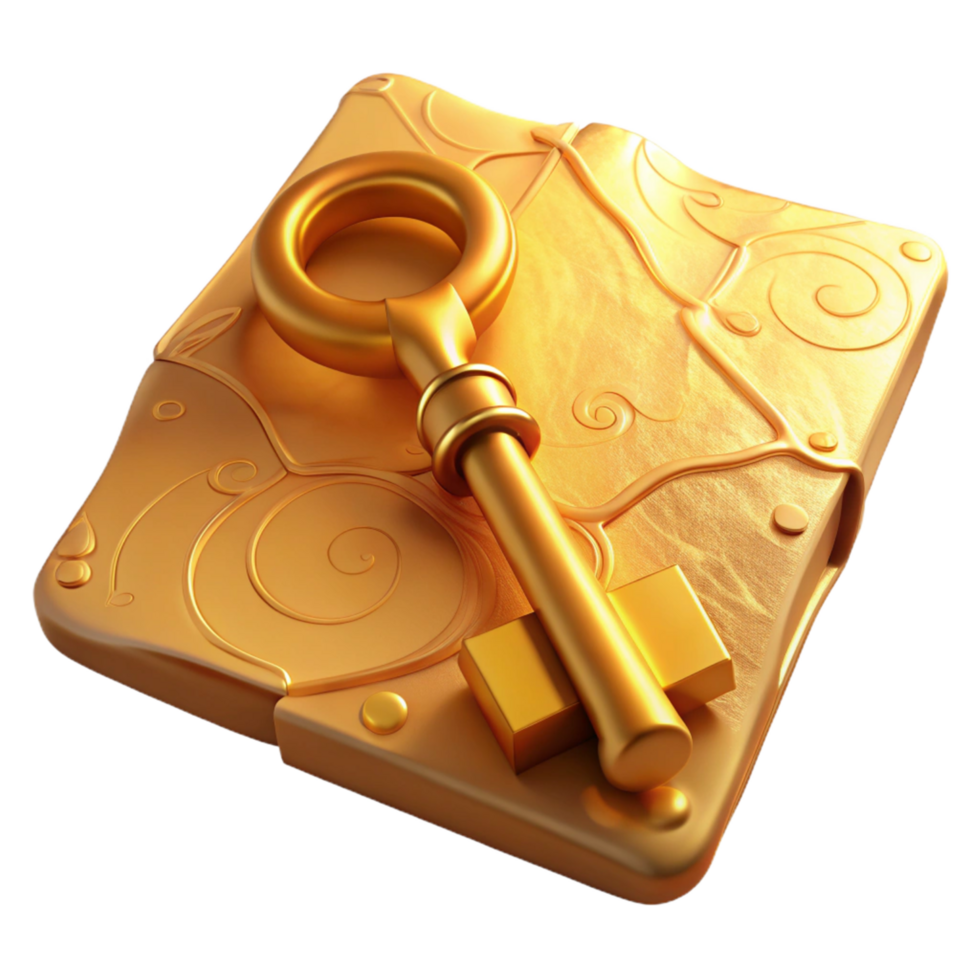 Golden Key and Ornate Box A Symbol of Secrets and Discovery png