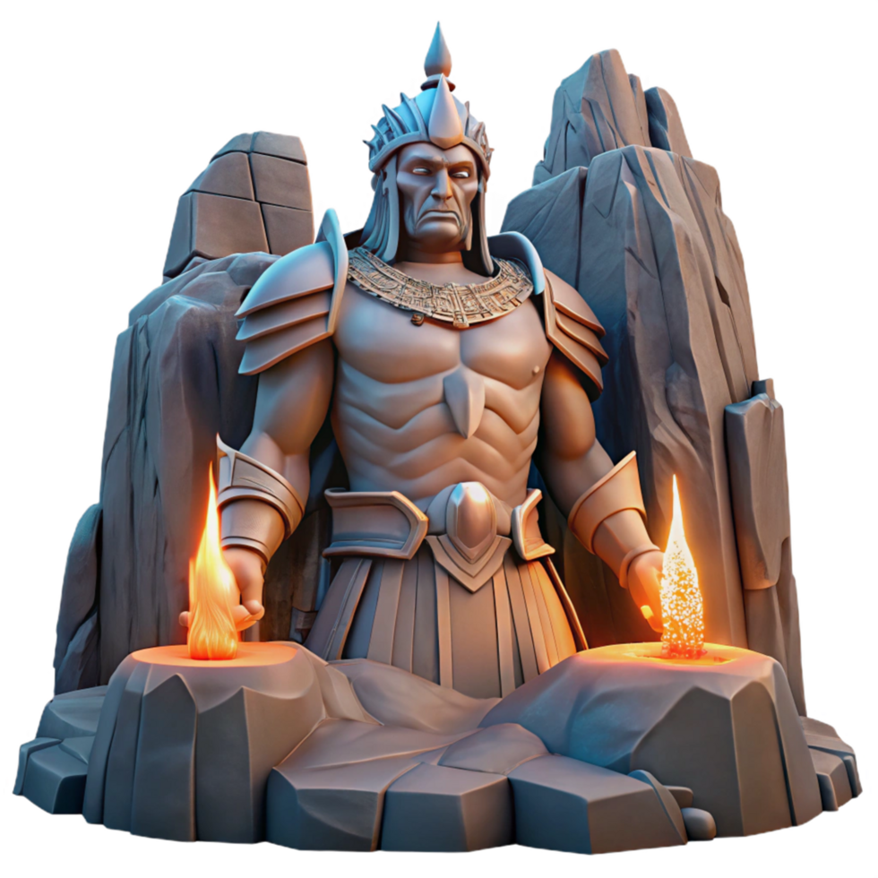 Majestic Stone King Fantasy Figure with Flaming Altars png