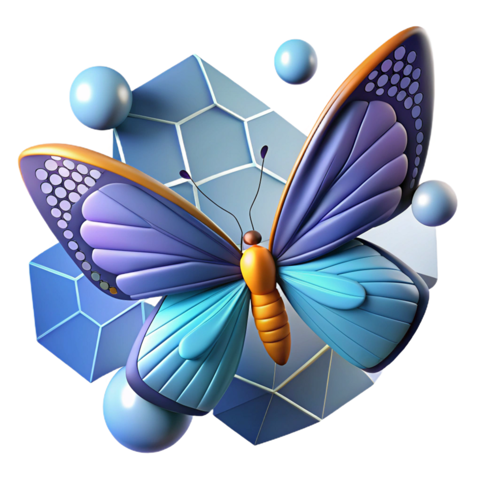 3D Render of a Butterfly with Geometric Shapes png